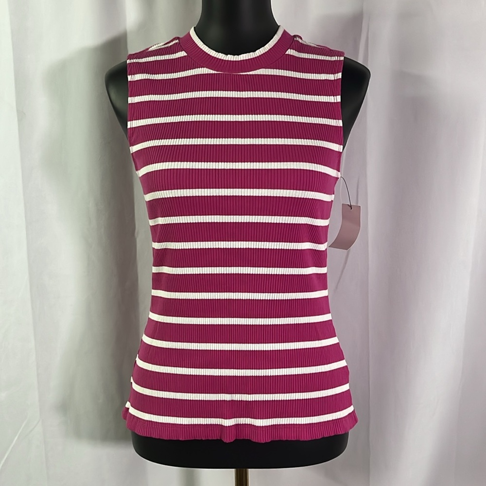 NWT ABS Allen Schwartz Striped Sleeveless Ribbed Knit High Neck Top
